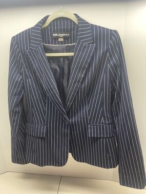Karl Lagerfeld Navy and White Pinstripe Tailored Blazer